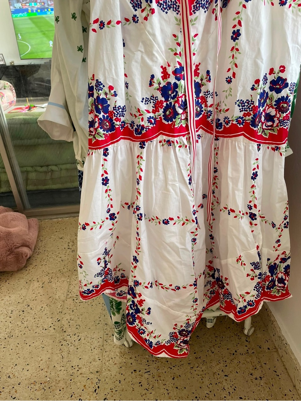 Anthropologie White Floral Tiered Sundress with Red Trim preloved like new - Picture 4 of 5